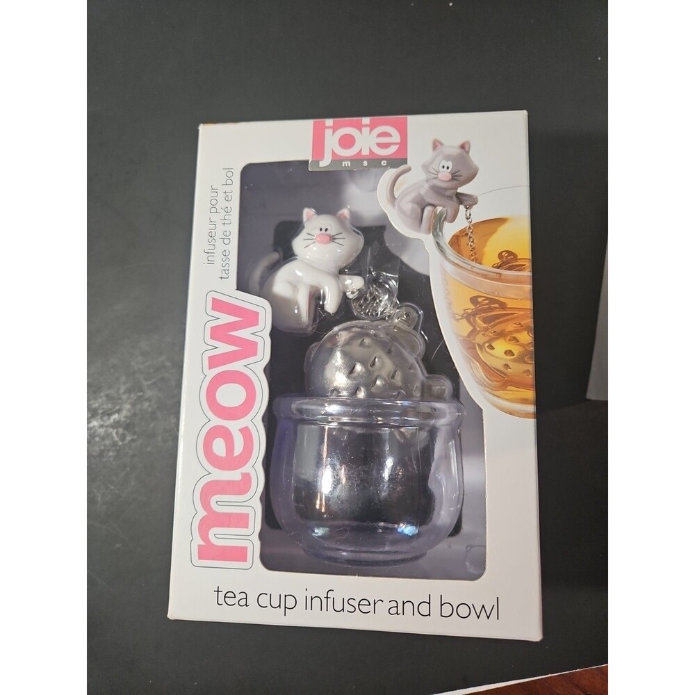 New JOIE MEOW White Cat Kitty Tea Cup 18/8 Stainless Fish shaped Infuser